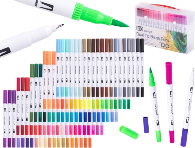 Tosfarvede tuscher og fine liners i kuffert, 100 farver