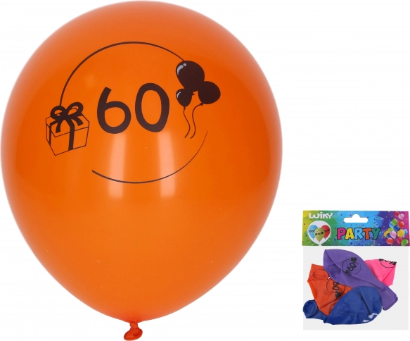 Balloner med tallet 60, 30 cm, mix af farver, sæt 5 stk