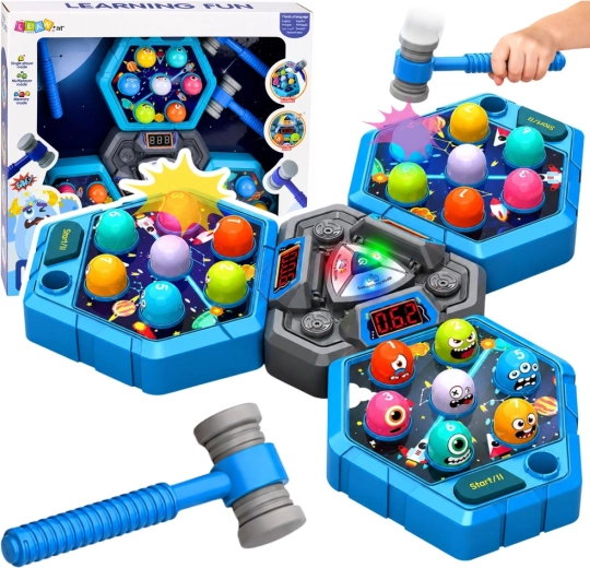 Elektronisk Whack-a-mole-reaktionsspil til 1–3 spillere med lyseffekter og hamre