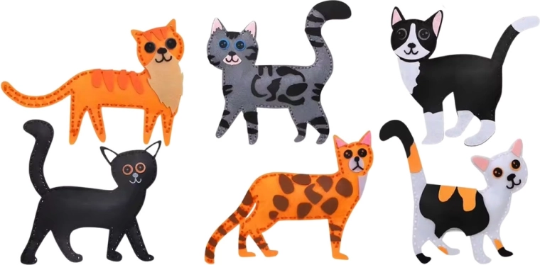 6 søde katte af filt