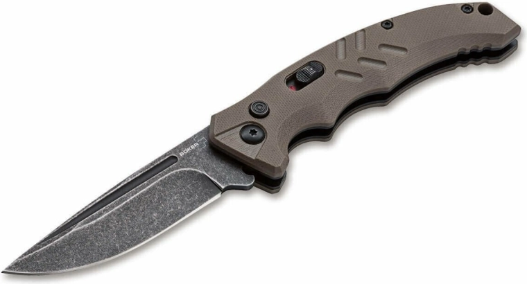 Automatisk taktisk kniv Böker Plus Intention II Coyote, D2, stonewash, G10