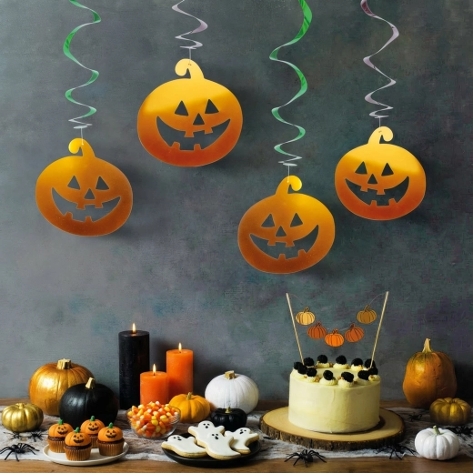 Sæt med ophængte Halloween-dekorationer med græskar og spøgelser, 12 stk.
