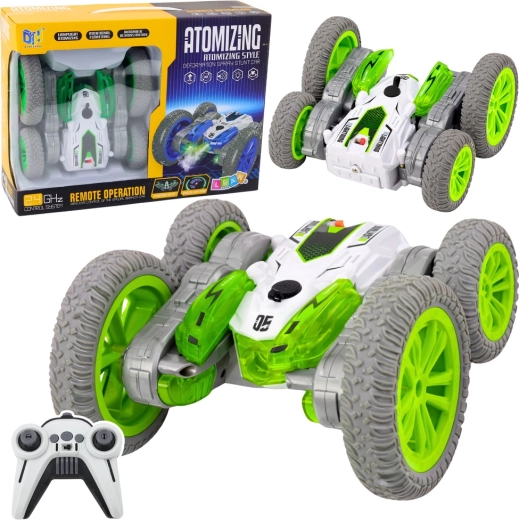 RC stuntbil med tågeeffekt og 360° drift – grøn