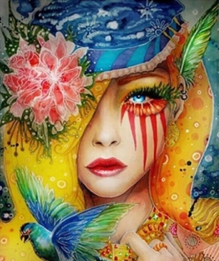 Diamantmaling Farverig fugl 30 × 40 cm