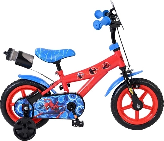 Spider-Man børnecykel 12” med støttehjul og drikkedunk