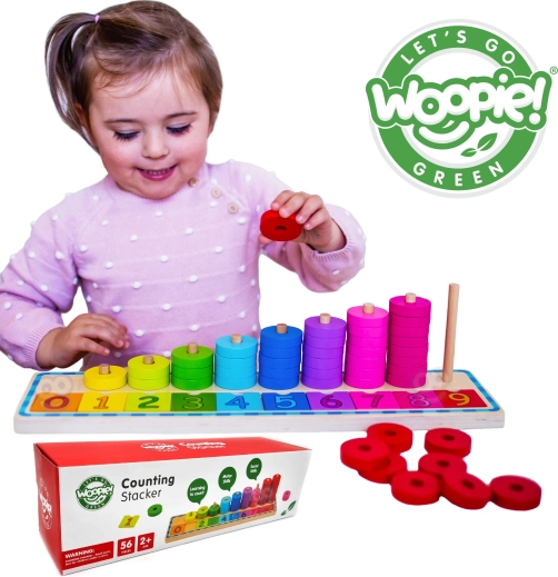 Woopie Green montessori træ tælle- og farvesorteringspuslespil, 56 dele