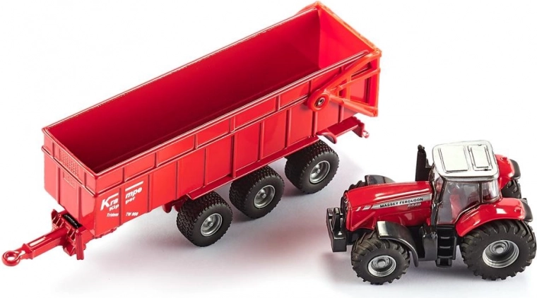 Model af traktor MASSEY FERGUSON med trailer SIKU 1:87