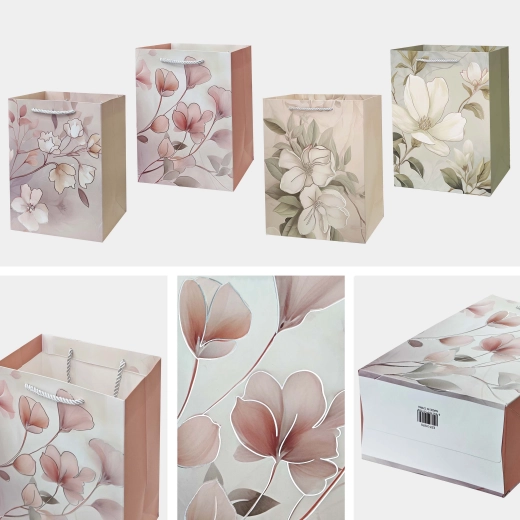 Papirgavepose med blomstermotiv 40 × 30 × 12 cm