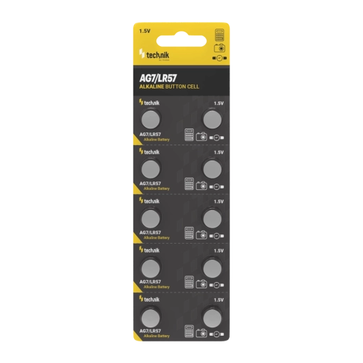 Alkaliske knapcellebatteri Technik Platinum AG7 / LR57 / 395 1,5 V – pakke med 10 stk.
