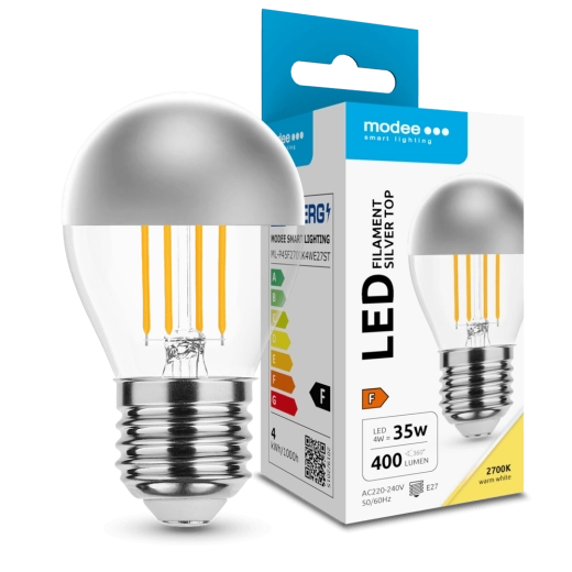 Modee LED pære Filament Globe Mini P45 Silver Top 4 W E27 400 lm varm hvid