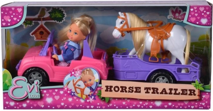 dukke evi love med jeep og aftagelig hestetrailer
