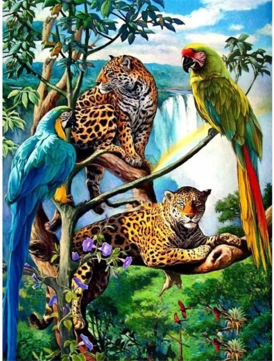 Norimpex diamantmaleri papegøjer og leoparder 30x40 cm