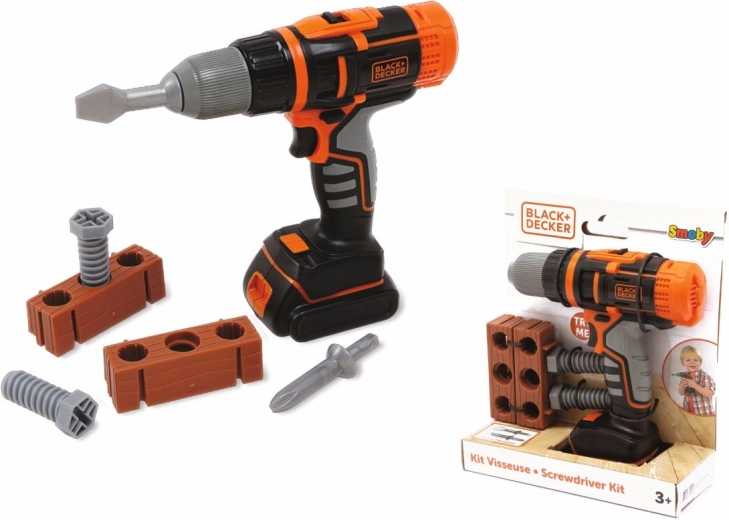Smoby Black+Decker mekanisk batteridrevet boremaskine og skruetrækker med tilbehør