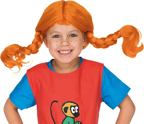 Pippi Langstrømpe børneparyk med rødlige fletninger
