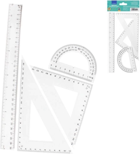 Geometrisæt 4 dele (lineal 30 cm, 2× trekant, gradskive)