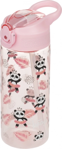 Rosa børnedrikke-flaske med sugerør Panda 500 ml