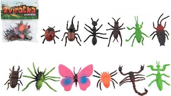 Mini plastdyr og insekter 12 stk.