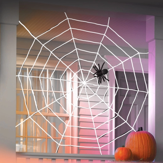 Halloween-spindelvæv med edderkop, hvidt, 130 × 130 cm