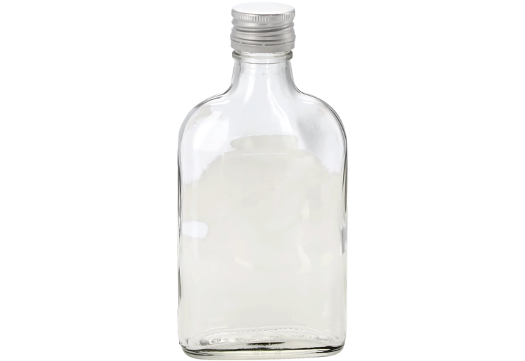 Flad glasflaske 200 ml med metal-skruehætte
