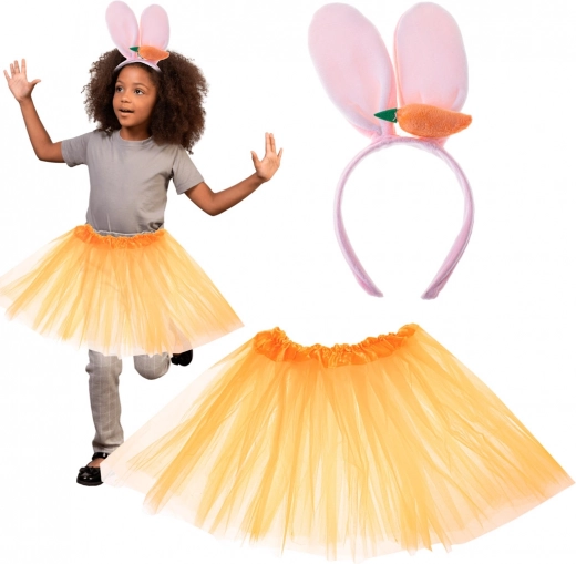 Kanin-kostume med orange tutu og hårbøjle med gulerod