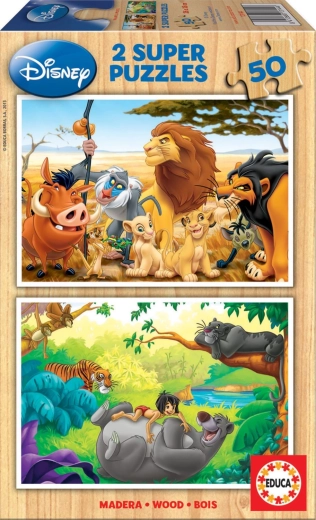 Træpuslespil Disney dyrevenner 2×50 brikker