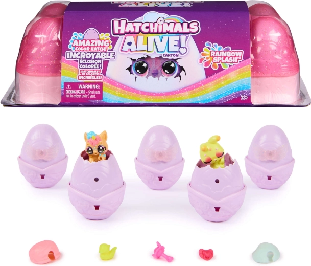 Hatchimals Alive Rainbow Splash sæt med 5 figurer i æg med tilbehør