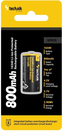 Genopladeligt batteri 16340 (RCR123) 800 mAh 3,7 V