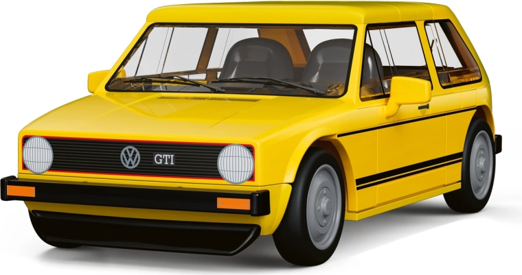 Markant gul GTI med bevægelige hjul