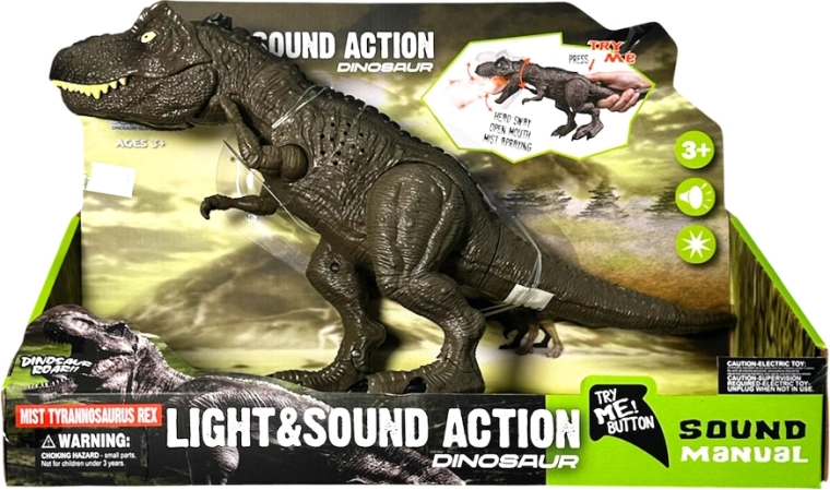 Dinosaur Tyrannosaurus rex med lys- og lydeffekter samt røg - 1 stk.