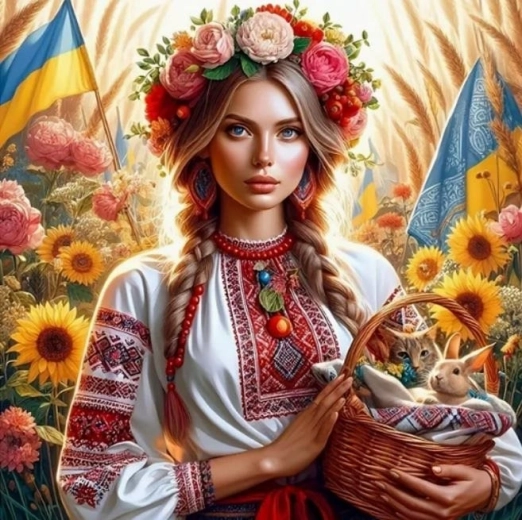 Diamantmaling ukrainsk kvinde med kurv 30 × 40 cm