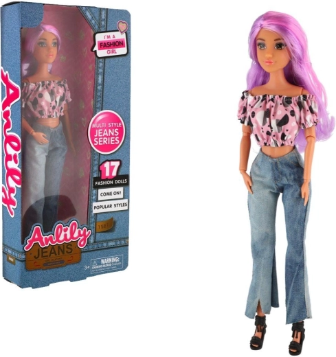 Anlily leddelt modedukke i denimoutfit 30 cm