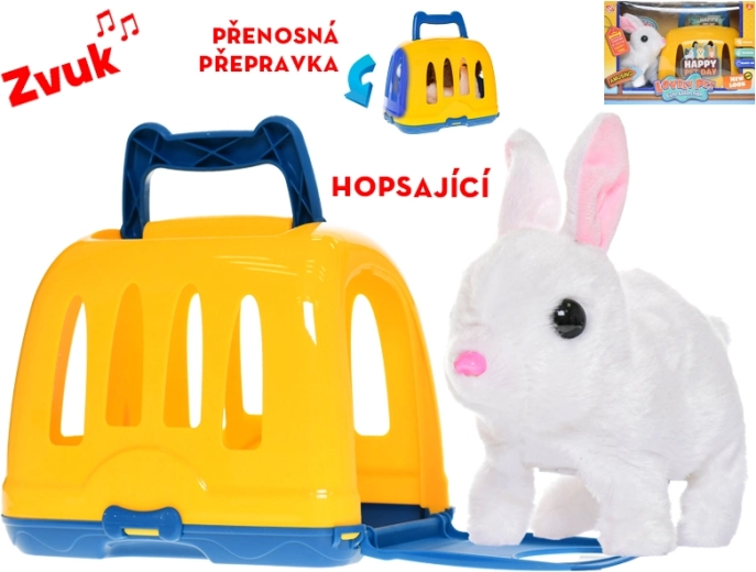 Interaktiv plysbamse-kanin med transportkasse 17 cm