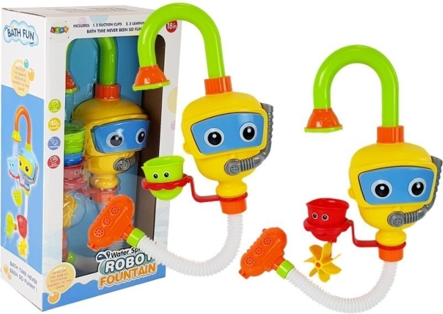 Farverig badrobot med vandfald og kopper