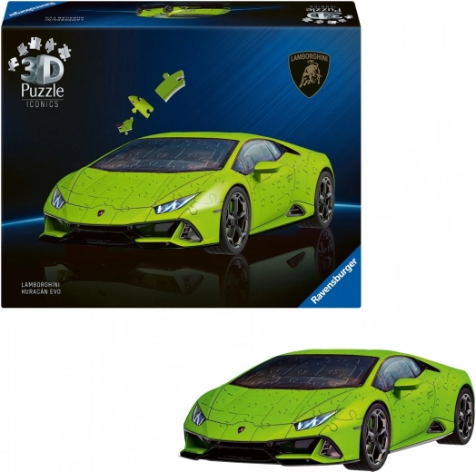 3D-puslespil RAVENSBURGER Iconics: Lamborghini Huracán Evo, grøn, 108 brikker