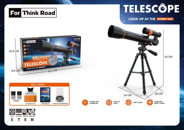 Sparkys astronomiske teleskop til børn med tilbehør 60x, sort