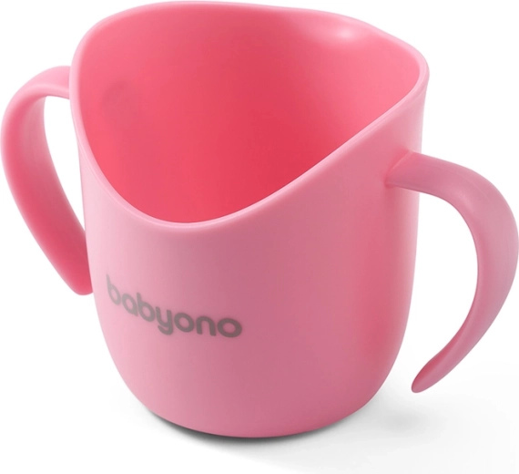 BabyOno ergonomisk træningskop med hank 120 ml, lyserød (fra 6 måneder)
