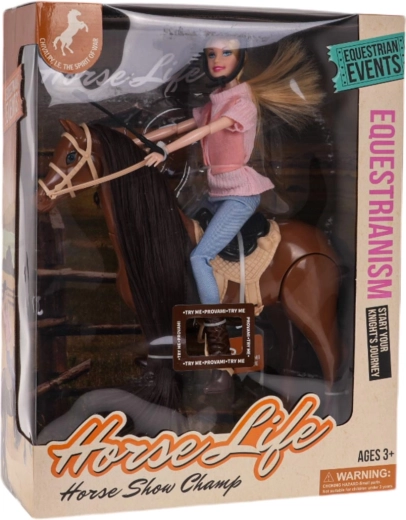 Dukke på hest med tilbehør