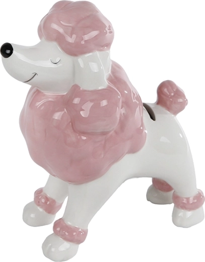 Porcelæns sparegris puddel lyserød‑hvid