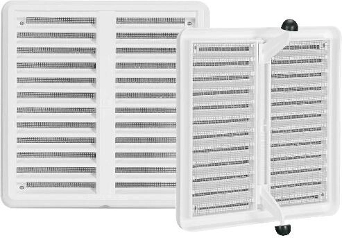 Ventilationsrist med insektnet og justerbart dæksel 175 × 175 mm hvid