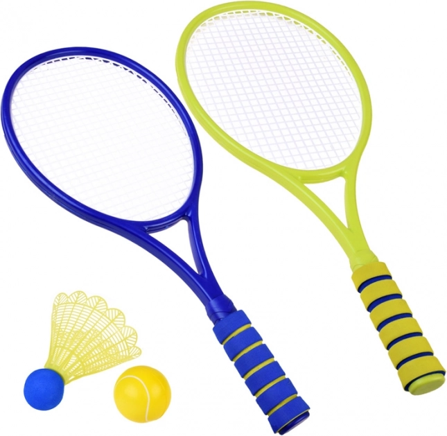 Badminton- og tennissæt med skumbold og fjerbold