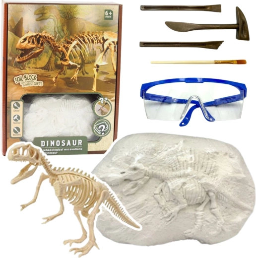 Palæontologisæt – udgravning af dinosaurusskeletmodel med værktøjer