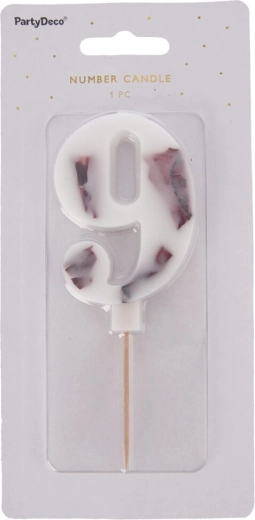 Hvid kageslys i blomsterform – tal 9, 8 cm