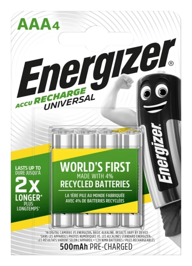 Energizer genopladelige AAA-batterier 500 mAh, 4 stk.