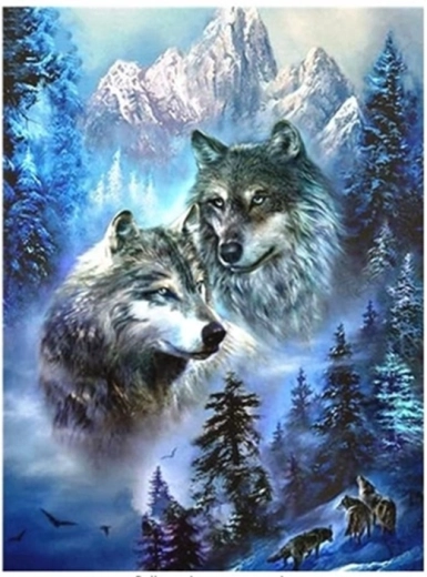 Diamantmaling – to ulve i bjergene 30 × 40 cm