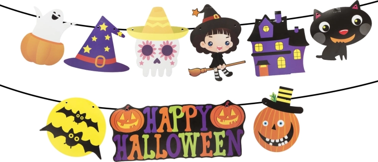 Halloween-papirgirlande med motiver - 1 stk.
