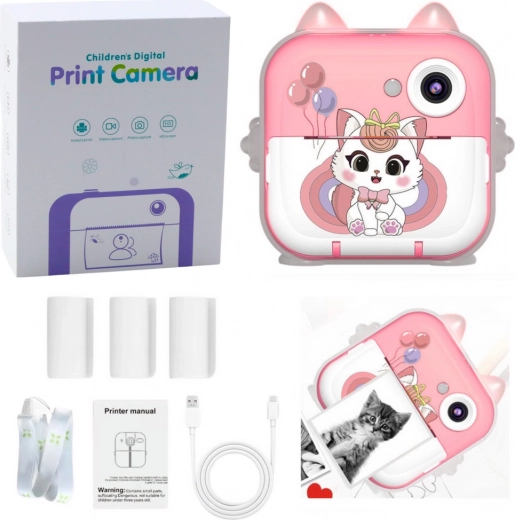 Øjeblikkeligt kamera med termoprinter Kat Lyserød