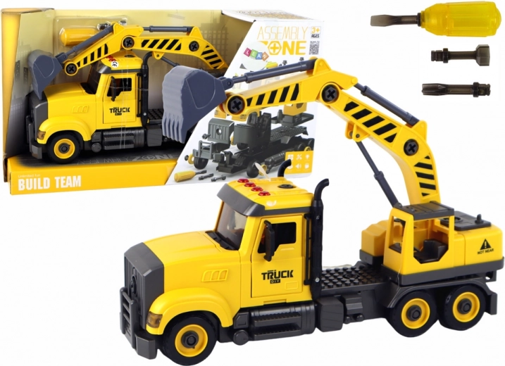 Byggelastbil med kran til at samle – gul