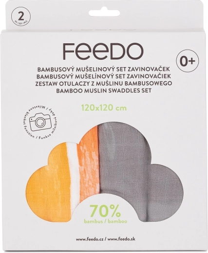 Feedo bambusmuslin-svøb 2 stk. 120 × 120 cm med milepælstrykt regnbue