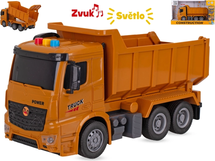 Bygge-dumptruck med svinghjul 26 cm med lys og lyde