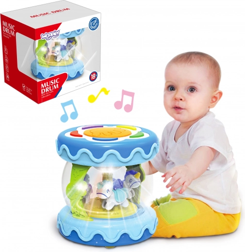 Woopie børnetromme 3-i-1 med spilledåse og projektor + rulle til at lære at kravle